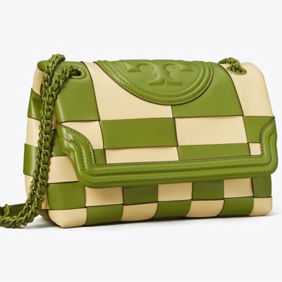 TORY BURCH RARE FLEMING GREEN CREAM PATCHWORK CROSSBODY - Picture 5 of 13